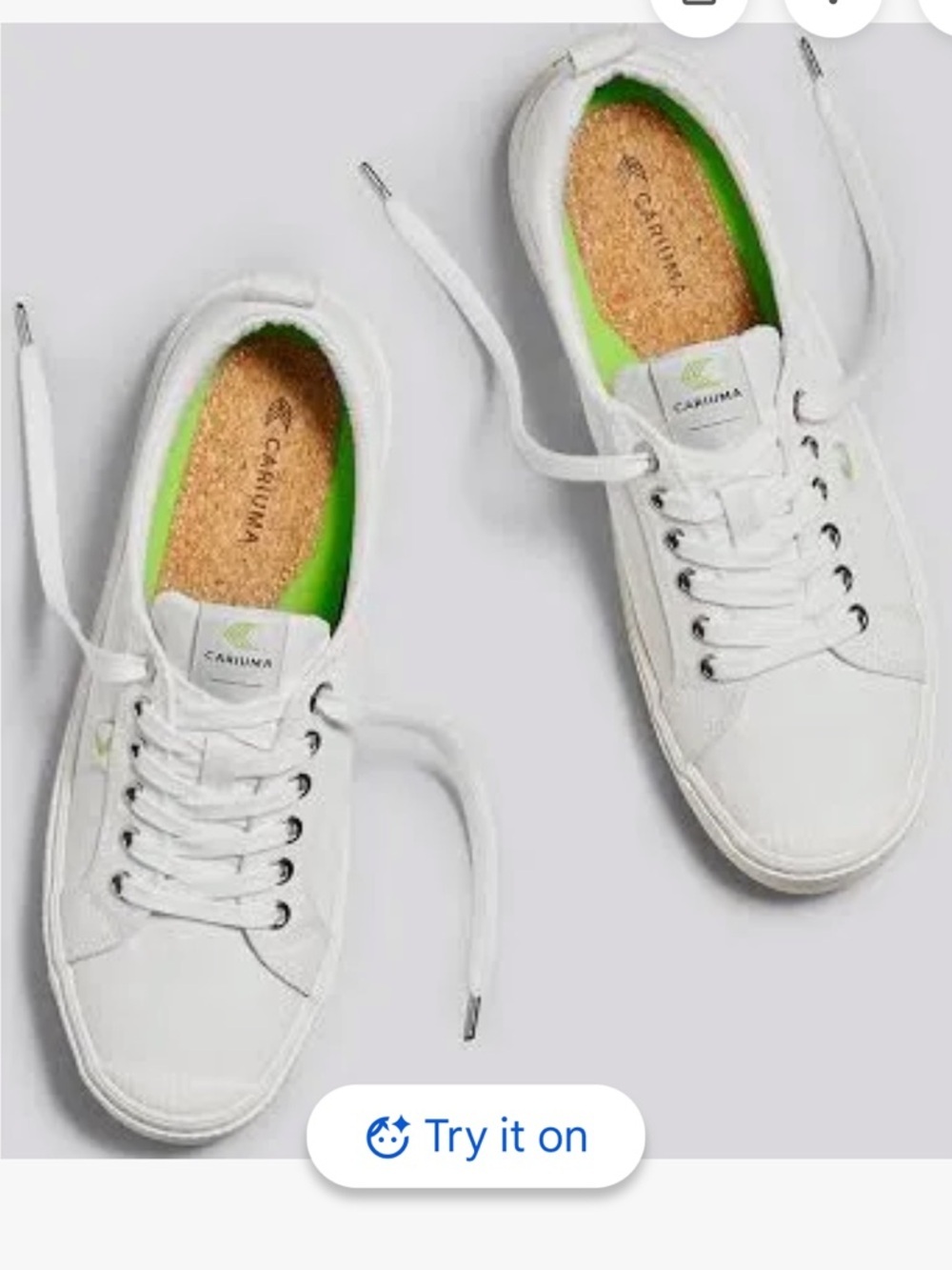 Cariuma Women’s White Canvas Sneakers with Green Logo Accent